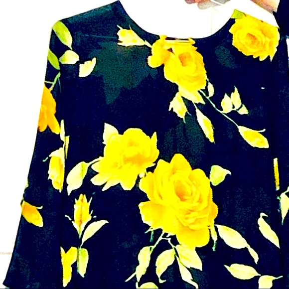 Pakistani Long Kameez Kurta Black Georgette Yellow Graphic Rose Print Size XL - Picture 2 of 3